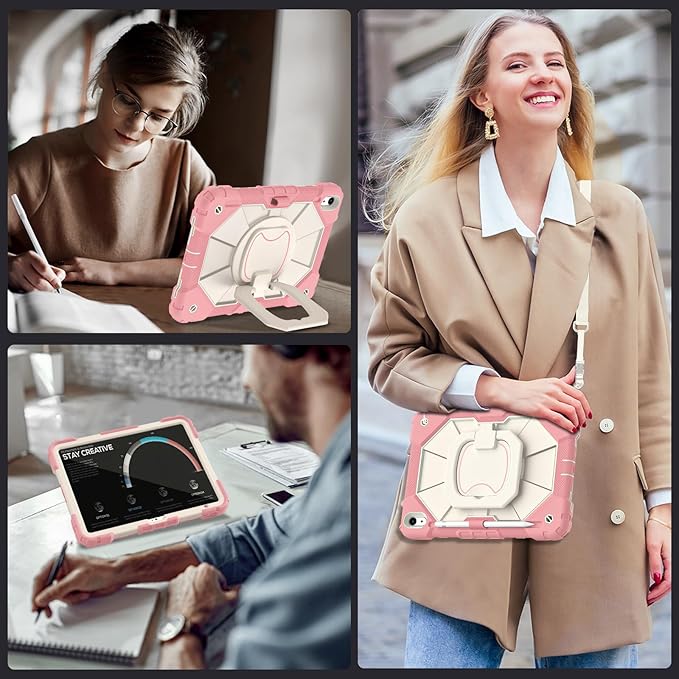 Case for iPad (A16) 11th/10th Generation 11''/10.9'' (2025/2022),Rotating Stand iPad Case 10th Gen with Screen Protector,Heavy Duty Shockproof Cover for 10th Generation 10.9 Inch,Rosegold