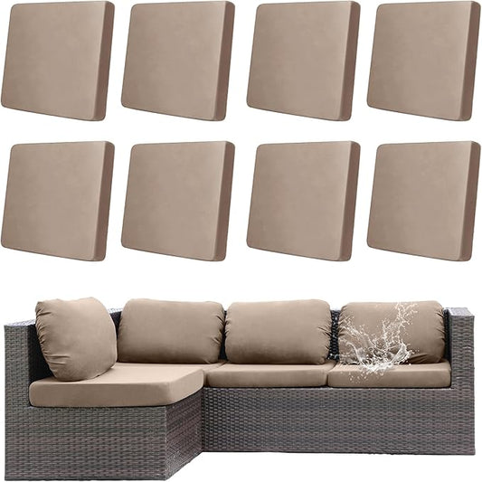 8Pcs Outdoor Cushions Covers Waterproof, Patio Cushion Covers, Stretch Cushion Covers Replacement,Cushion Slipcovers, Furniture Cushion Covers (Khaki, 8PCS)