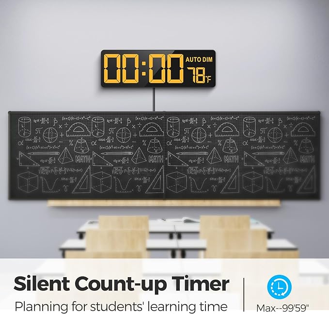 REACHER 16.5" Large Digital Wall Timer Clock with Countdown Timer, Auto Dimmer, Temperature, Remote Control, LED Wall Clock for Office, Home Decor, Kitchen, Living Room, Gym, Classroom
