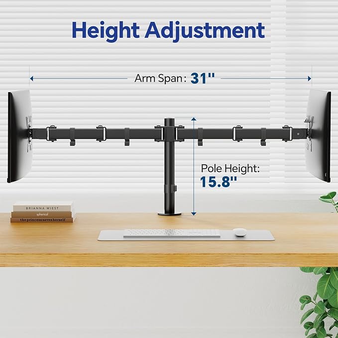 Simple Trending Dual Monitor Stand, Monitor Arm, Heavy Duty Fully Adjustable Stand, Computer Stand Fits 2 Computer Screens up to 27 inches and Max 18 lbs Each, Black