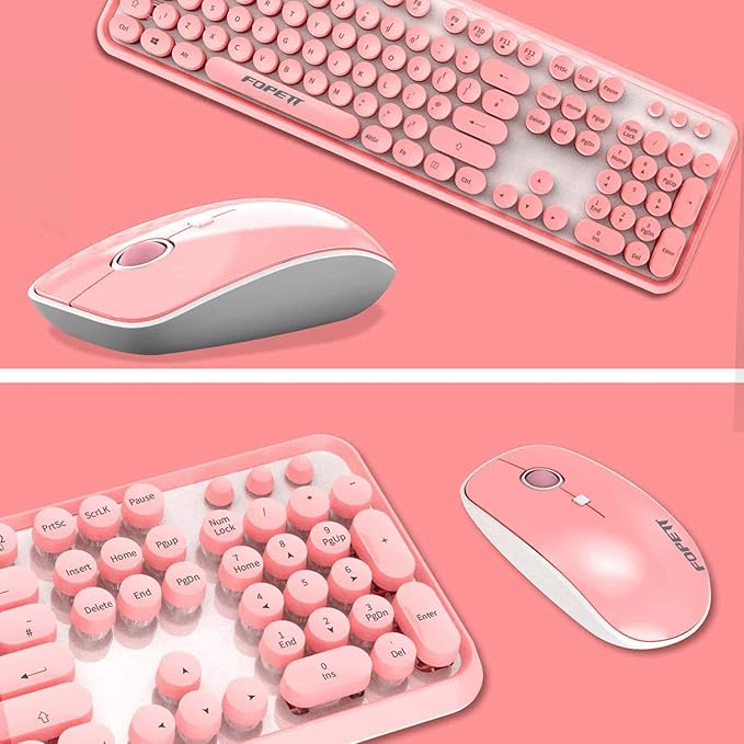 FOPETT Keyboard and Mouse Sets Wireless, Reliable 2.4 GHz Connectivity for PC,Laptop,Smart TV and More (Pink)