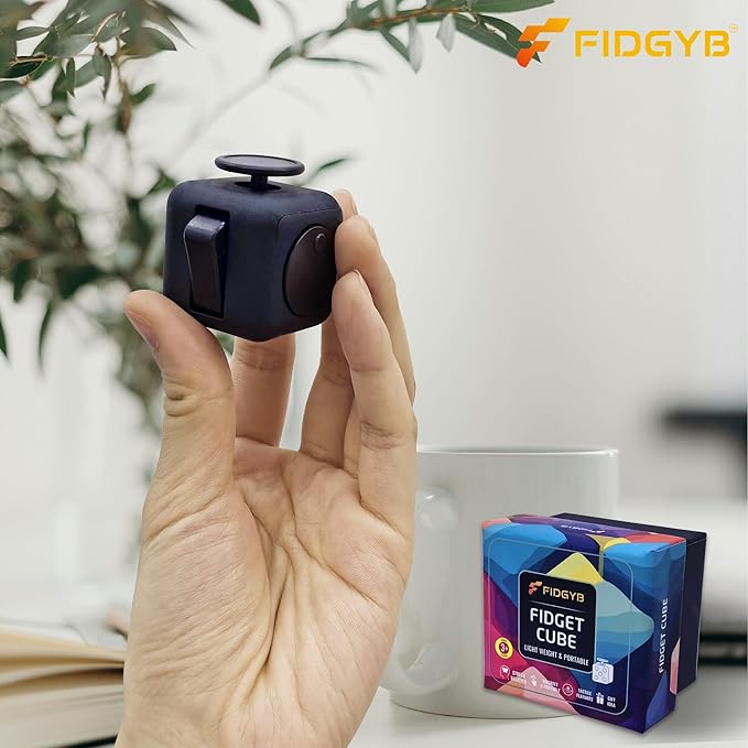 Cube Fidget Stress Relief Toy for Adults & Kids, Smooth, Quiet Sensory Toy for Anxiety, Focus & ADHD Idea[Black_Black]