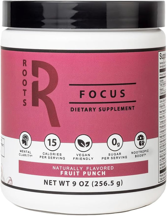 Roots Focus Nootropic Brain Supplement - Fruit Punch, Blend of Lion's Mane, Cordyceps, & Reishi Functional Mushrooms + Extended-Release Caffeine, 50 Servings
