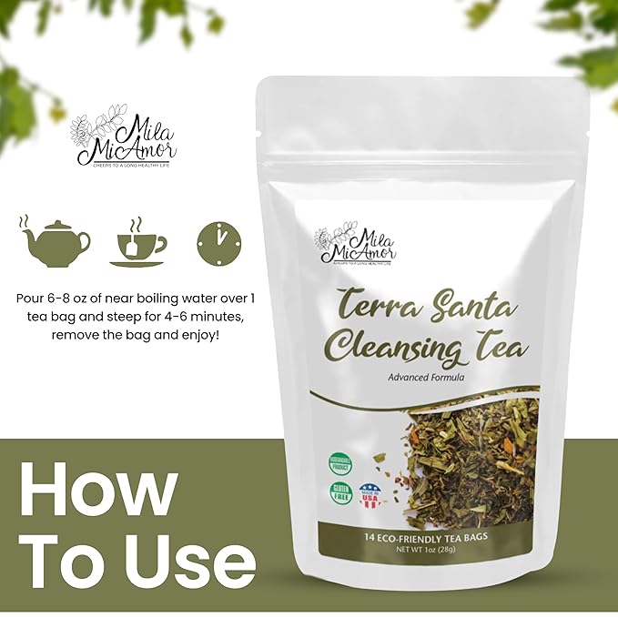Milamiamor Terra Santa Cleansing Tea – Herbal Detox, Digestive Relief & Bloating Reduction, Proven Laxative Blend with Antioxidants for Digestive Cleanse & Natural Detox, Made in USA, 14 Tea Bags
