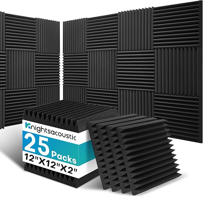 25 Pack Sound Proof Foam Panels for Walls, 2 X 12 X 12 Inches Acoustic Foam Panels, High Density Acoustic Panels Sound Absorbing, Noise Cancelling Studio Wedges, Black (NOT INCLUDE ADHESIVE)