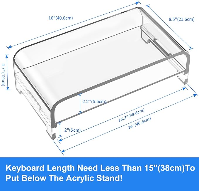 Acrylic Monitor Stand Riser Desk Shelf 2 Tier, 5 Inches High, Laptop Stand for Desk Clear Computer Desk Organizer Shelf for PC/Printer Storage Laptop Desktop Stand Organization