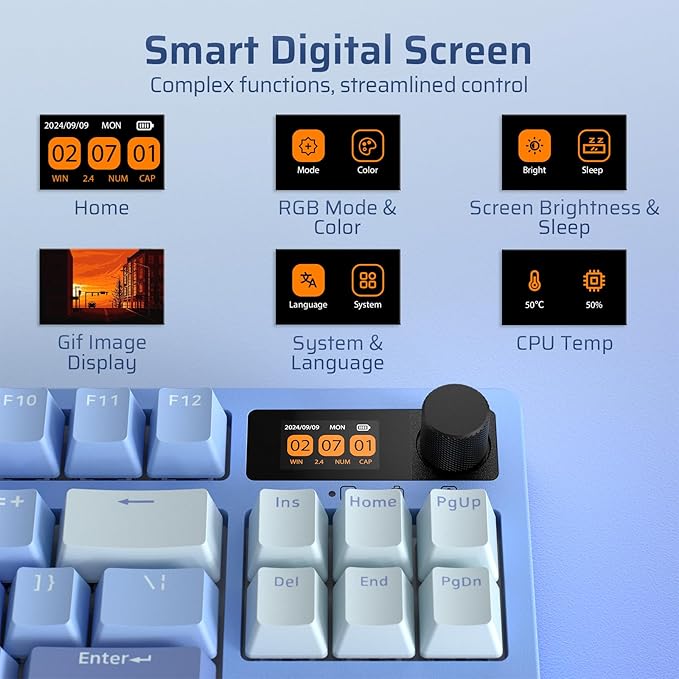 LTC Nimbleback NB841 PRO 75% Wireless Mechanical Keyboard w/Display Screen & Knob, 2.4G/ BT/USB-C Wired RGB 84 Keys Gaming Keyboard, 3-Layer Dampener, Hot Swap PCB, Software Support, Linear Switch