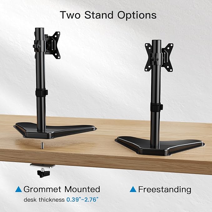 HUANUO Adjustable Monitor Stand, Freestanding Desk Stand for 13-32 Inch Screens with Full Motion Swivel - Heavy Duty Steel Base Holds 17.6lbs (VESA 75x75/100x100mm)