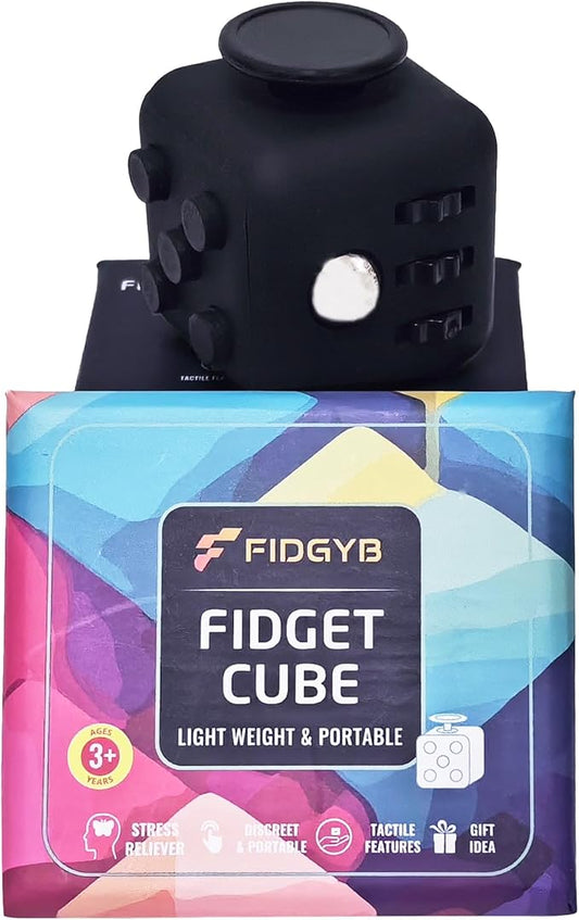 Cube Fidget Stress Relief Toy for Adults & Kids, Smooth, Quiet Sensory Toy for Anxiety, Focus & ADHD Idea[Black_Black]
