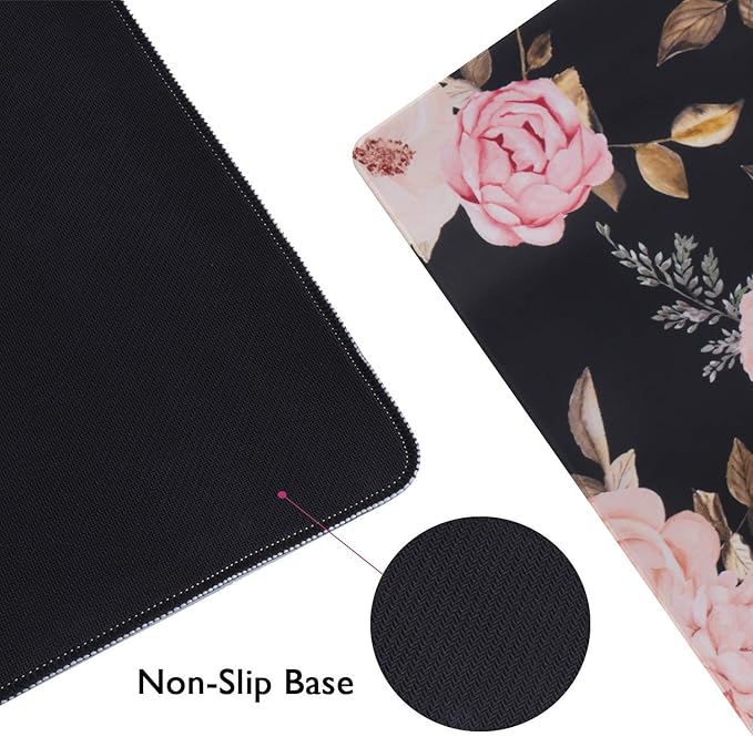 iCasso Extended Gaming Mouse Pad, Large Non-Slip Rubber Base Mousepad with Stitched Edges, Waterproof Keyboard Mouse Mat Desk Pad for Work, Game, Office, Home - Peony
