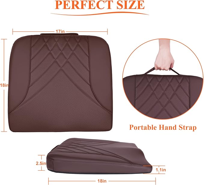 kingphenix Premium Car Seat Cushion, Memory Foam Driver Seat Cushion to Improve Driving View- Coccyx & Lower Back Pain Relief - Seat Cushion for Car, Truck, Office Chair (Brown)