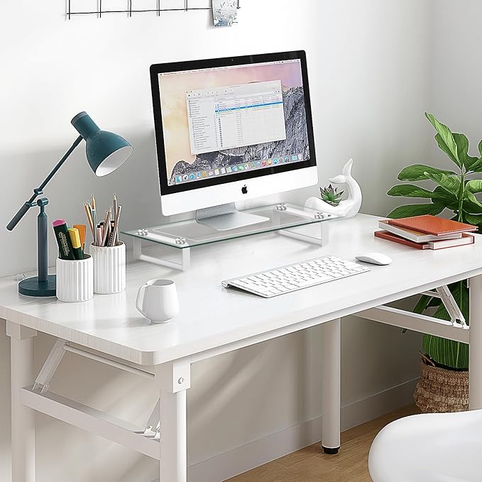 Glass Monitor Stand for Desk, 22Lx8Wx3.5H Inches, Clear Computer Monitor Riser, Large Monitor Stand for Laptop, Desk Organization, Office Supplies