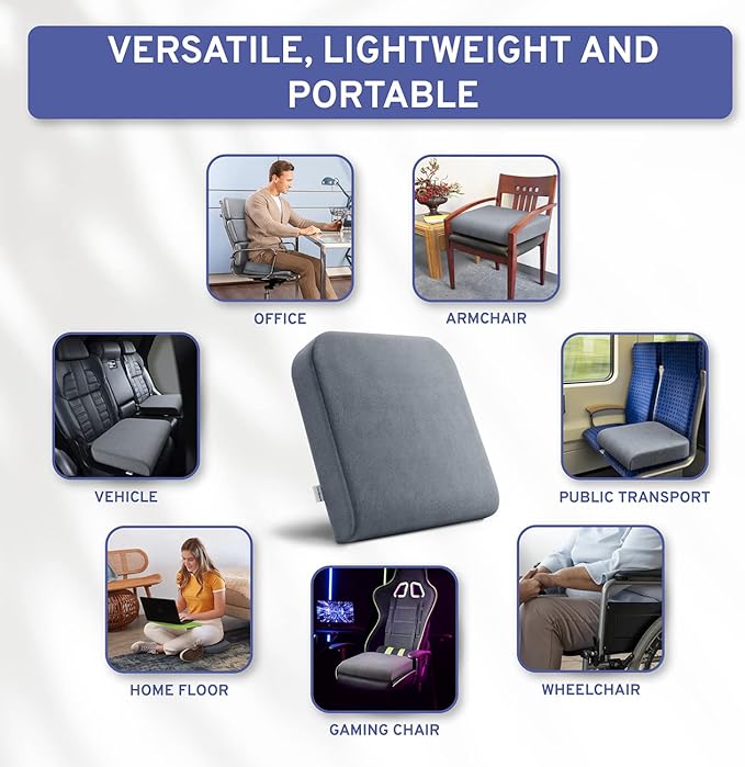 Seat Cushion Extra Large - Firm Memory Foam Chair Pad for Recliner, Wheelchair, Office Chair, Stadium, Bleacher, Car, Floor, Patio Furniture, Bariatric Overweight Users 19”x17”x3”