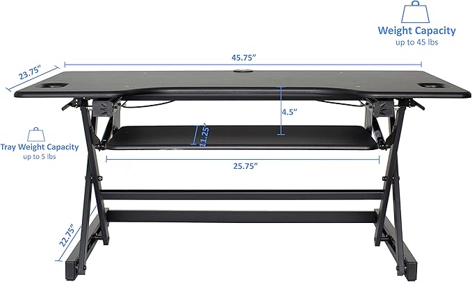 Rocelco 46" Large Height Adjustable Standing Desk BUNDLE - Quick Sit Stand Up Dual Monitor Riser - Tall Gas Spring Assist Computer Workstation - Retractable Keyboard Tray - Black (R DADRB-46-FS2)