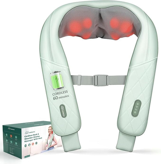 Cordless Neck Massager with Heat, Shiatsu Neck Shoulder Massager for Pain Relief Deep Tissue, 4D Kneading Back Massager Pillow, Rechargable Portable Massager, Gifts/Presents for Women, Men