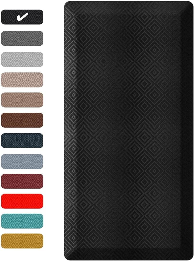 Ophanie Anti Fatigue Cushioned Mat, 3/4 inch Thick, Kitchen Mats for Floor, Kitchen Rugs, Waterproof, Comfort Ergonomic Standing Mat for Office, Home, Standing, 20 x 48 Black Non-Slip Ridged Bottom