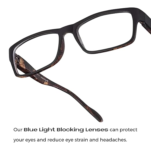 Readerest 2.25 Blue Light Reading Glasses - Lightweight Computer Glasses - Eye Strain, UV Glare Protection (Black+Camo)