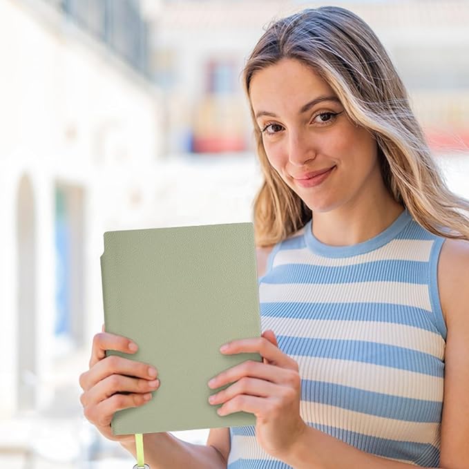 Lined Journal Notebook for Women A5 Softcover PU Leather Journals for Writing, 160 Pages Daily Journaling, College Ruled Notebooks for Work School, Business 6.38'' X 8.28'' Grayish Green