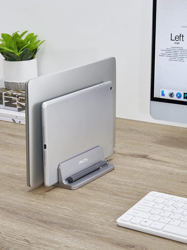 JARLINK Vertical Laptop Stand Holder, Aluminum Double Desktop Stand Holder with Adjustable Dock (Up to 17.3 inch), Compatible with MacBook, Surface, Chromebook, and Gaming Laptops, Grey
