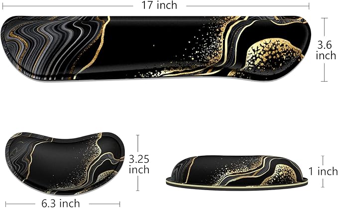 Dapesuom Enlarge Keyboard Wrist Rest, Memory Foam Wrist Cushion for Desk Mats Support, Marble Pain Relief Keyboard Mouse Pad Rests Set with Non-Slip Base for Gaming Laptop Office Computer, Black Gold