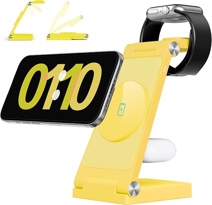 2025 Traveling Wireless Mag-Safe Fast Charging Station,Magnetic 3 in 1 Charger with Light for iPhone 16 15 14 13 12 Pro Max Plus,Apple Watch Series & Air pods 4 3 2 Pro-Gifts for Wife & Husband