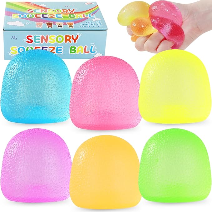 Fidget Toys Squishy 6Pack, Stress Cube Squishies Anxiety Stress Relief, Ice Squishy Stress Cube Sugar Balls, Sensory Toys for Kids with Autism, Fidgets for Classroom Prize Toys (Candy)