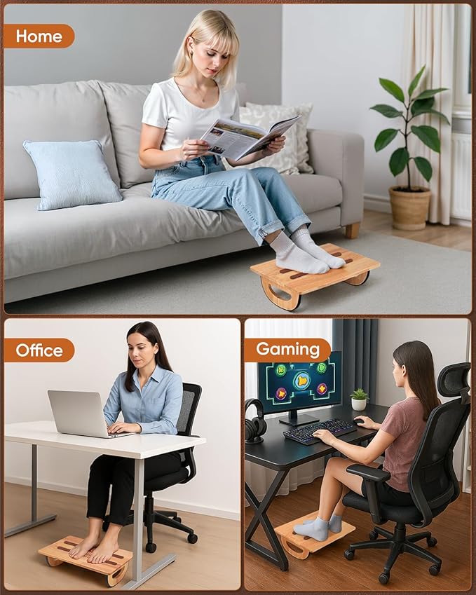 ONUEMP Foot Rest for Under Desk at Work, Wooden Small Foot Stool Footrest with Roller Massager, Ergonomic Rocking Office Footstool Desk Stool for Feet, Leg Rest Rocker Stand for Chair Computer Gaming