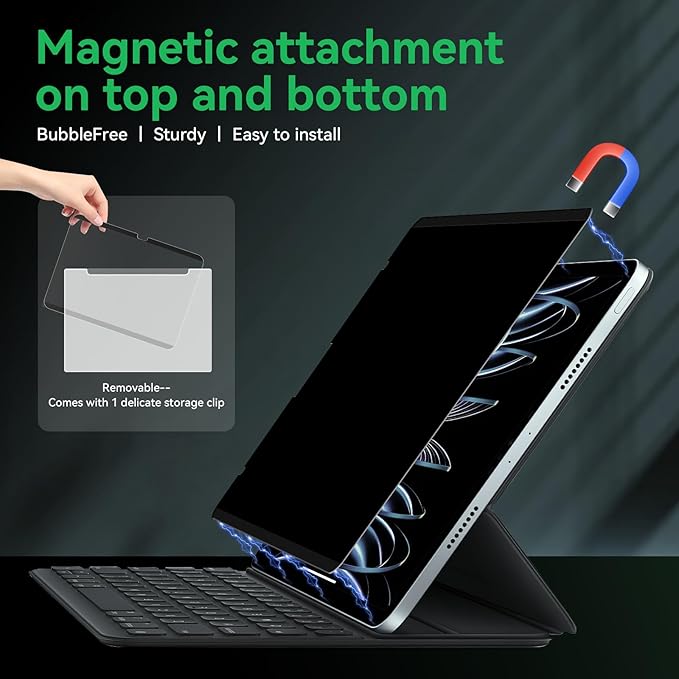 Magnetic Privacy Screen Protector Compatible with iPad 9th 8th 7th Gen 10.2'' Anti Glare Blue Light Filter, Bubble-Free Shield, Fingerprint-Proof Guard, Reusable Anti-Scratch Film, Anti-Spy Cover