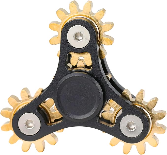 FREELOVE Gear Metal Fidget Spinner Toys for Adults, Small Mini Tiny Pockget Figette, Bike Chain, Copper Brass Hands Gyro, Quiet Silent Cool Cube for Anxiety Men (4 Gears Linkage, Black-Brass)