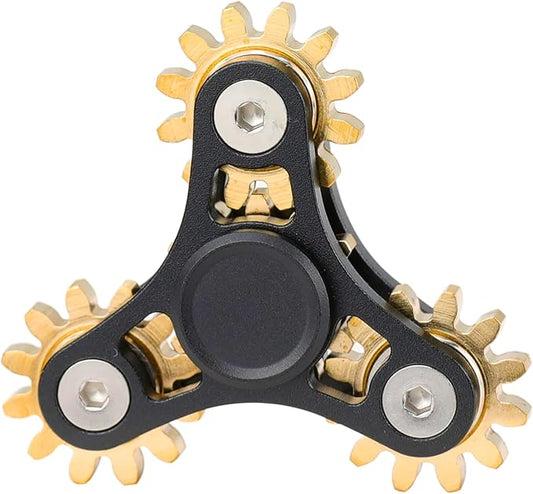 FREELOVE Gear Metal Fidget Spinner Toys for Adults, Small Mini Tiny Pockget Figette, Bike Chain, Copper Brass Hands Gyro, Quiet Silent Cool Cube for Anxiety Men (4 Gears Linkage, Black-Brass)