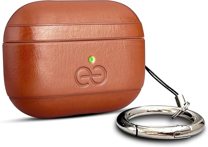 Dreem Om Case Cover with Keychain Clip Compatible with AirPods Pro 2/Pro, Protective One-Piece Hard Shell, Luxury Vegan Leather AirPod Pro Case 2nd/1st Generation with Separate Clip [Caramel]