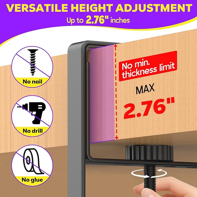 Large Under Desk Cable Management Tray, REFLYING 29.1" Cable Management Under Desk No Drill,Adjustable Clamp Cord Wire Organizer, Cord Hider for Standing Table, Wire Hider for Office,Home (Medium)