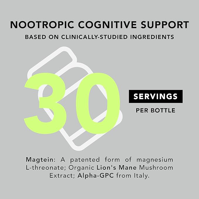 AMANDEAN Brain Supplement. Nootropic Cognitive Support for Memory, Focus, Clarity. Magnesium L-Threonate (Magtein), Lion's Mane Mushroom Extract, Alpha GPC Choline Complex. 90 Veggie Capsules.