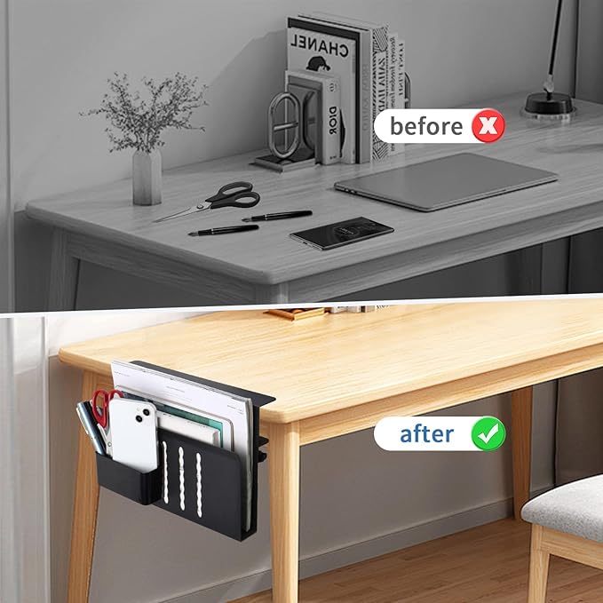 Under Desk Laptop Holder, Desk Side Storage with Anti-Scratch Pad & Magnetic Pen Holder, Clamp on Table Organizer for Office Home Fits Flat Edge Table 0.3" to 2.3"