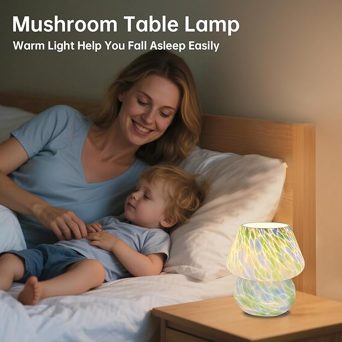 Mushroom Lamp Table Lamp for Bedroom,Small Desk Bedside Lamps for Living Room,Mushroom Decor Cute Mini Modern Mid Century Lamps for Night Stands,Aesthetic Home Living Room Decor(Green)