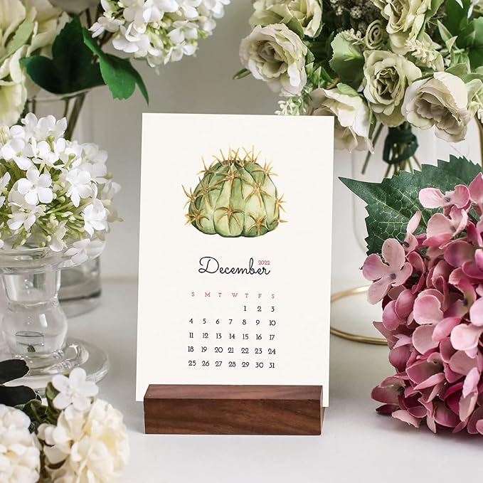 UNIQOOO 3.5" Walnut Wood Stand for Monthly Desk Calendar, Wooden Block Base, Cardstock Holder, For Office Home Retail Reception Decor, Photo Display, 10 Pack