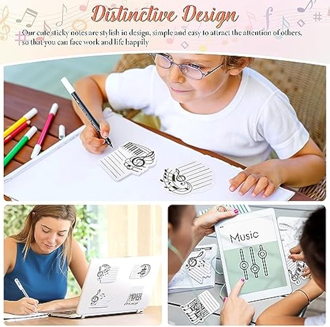 10 Pads Reusable Funny Music Sticky Notes Set- 300 Sheets, for Work Home School