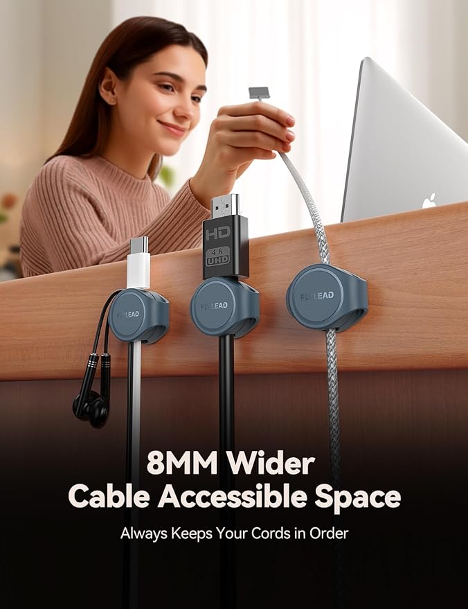 8-Pack Silicone Cord Organizer Magnetic Cable Clips, Adhesive Cable Management Under Desk Wire Hider, FLYLEAD Desktop Cable Organizer for Phone, Office Workspaces Desk Organization Home Accessories
