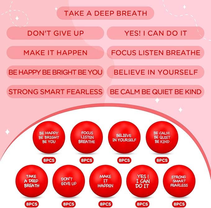 Shappy 72 Pcs Inspirational Stress Relief Balls Motivational Stress Ball Encouraging PU Bulk Stress Balls for Adults Small Therapy Fidget Relief Toys for Valentines Gifts Fidget Anxiety(Red)