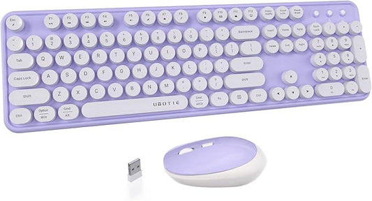 UBOTIE Colorful Computer Wireless Keyboards Mouse Combo, Typewriter Flexible Keys Office Full-Sized Keyboards, 2.4GHz Dropout-Free Connection and Optical Mouse (Purple-White)