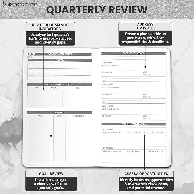 Panda Planner Undated Daily Planner - 90 Day Organization - Productivity For Entrepenuers - Set Goals - Bonus Weekly & Monthly Agenda - Grey - Hardcover