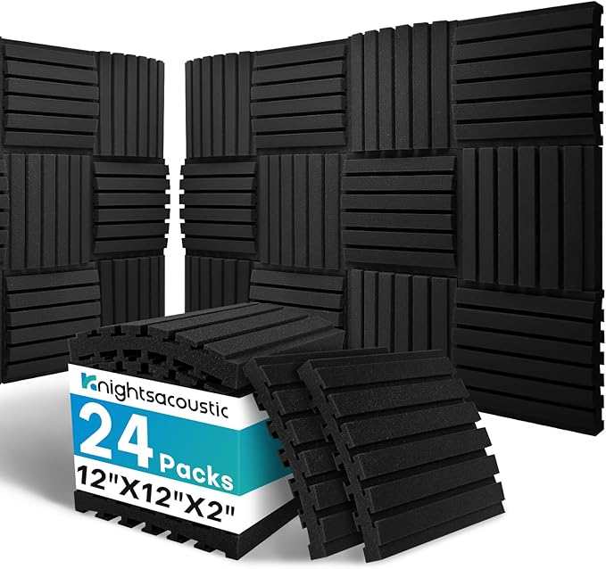 24Packs Curved Sound Proof Foam Panels for Walls, 2" Acoustic Panels Sound Absorbing Dampening, Soundproofing Noise Reducing Cancelling Treatments for Home Office Recoding Studio Decor, 2x12x12 Black