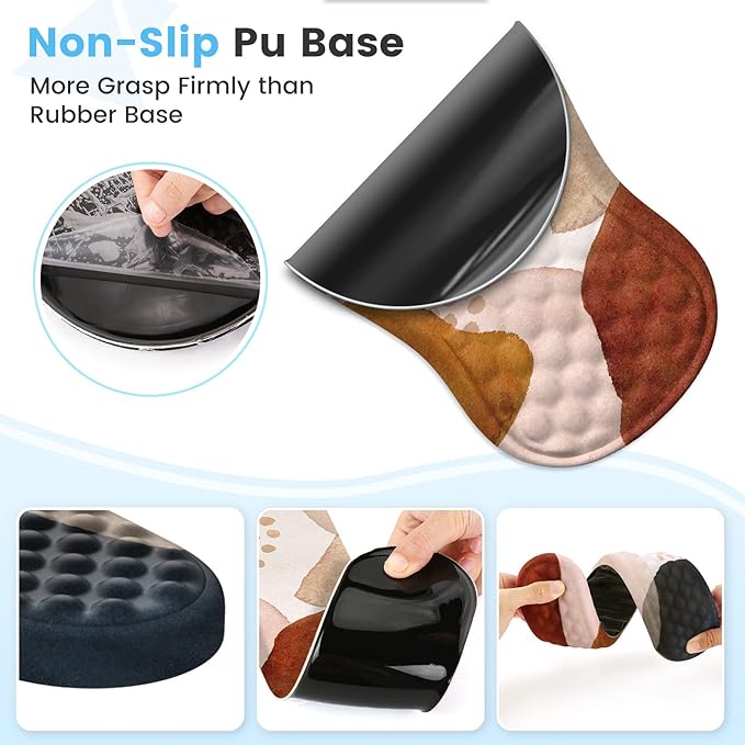 HAOCOO Ergonomic Mouse Pad Wrist Support and Keyboard Wrist Rest, 3 PCS Computer Carpal Tunnel Mouse Pads for Desk with Coaster Set, Memory Foam Mousepad with Non-Slip PU Base for Home Office, Boho