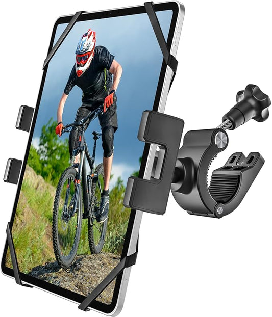 Bike Tablet Mount Holder [Ultra Stable] Motorcycle Tablet Mount for Bicycle Handlebar, Electric Scooter, Mountain, Dirt Bike Clamp- 360° Rotate Suitable for 4.7-13" iPad Pro, Air, Mini, IPhone, Galaxy