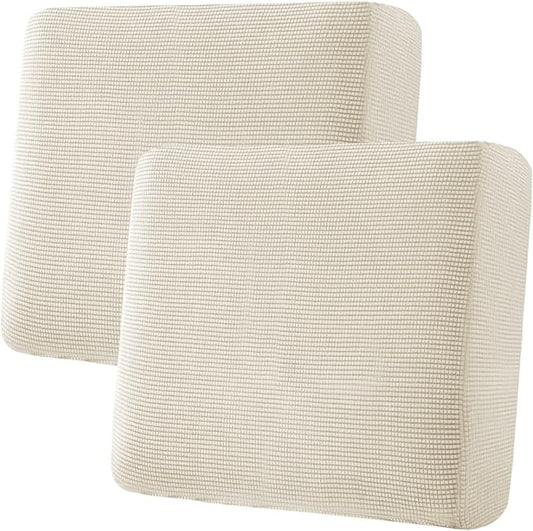 H.VERSAILTEX Super Stretch Individual Seat Cushion Covers Sofa Covers Couch Covers Slipcover Sets Thick Jacquard Textured Twill Fabric (2 Piece Large Sofa Cushion Covers, Natural)