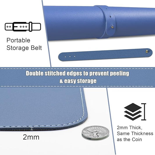 Large PU Leather Desk Pad Protector, Non-Slip Computer Mat, 55'' x 17'' Office Mat for Home & Office, Laptop Blotter Pad for Mouse and Keyboard, Lake Blue