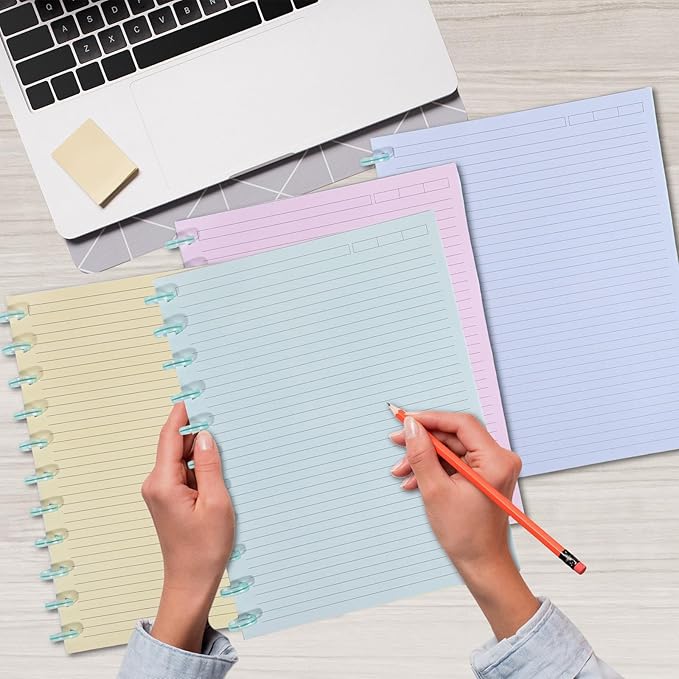 gisgfim 100 Sheets Letter Size Discbound Lined Refill Paper 8.5 x 11 Inch College Ruled Notebooks Planner Inserts 11 Disc Discbound Loose Leaf Paper Thicken for Writing School Office Supplies(Macaron)