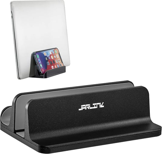 JARLINK 2-in-1 Design Vertical Laptop Stand Holder, Aluminum Laptop Stand for Desk with Adjustable Dock, Space-Saving Organizer Compatible with All MacBook, Samsung, HP, Dell, Chrome Book, Black