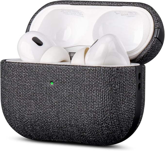 LOPIE Case for AirPods Pro 2nd Generation - Handmade AirPods Pro 2 Case Cover with Lanyard - Made of Vegan Leather - Canvas Style - Protective Hard Shell Cover - Wireless Charging Compatible - Black