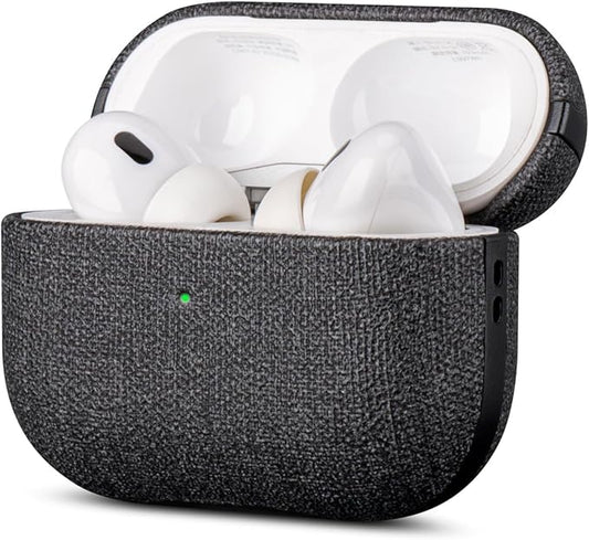 LOPIE Case for AirPods Pro 2nd Generation - Handmade AirPods Pro 2 Case Cover with Lanyard - Made of Vegan Leather - Canvas Style - Protective Hard Shell Cover - Wireless Charging Compatible - Black